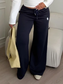 Maria Perezxox 女士小马印花保暖内衬休闲抽绳宽松运动裤，适合日常穿着和返校季 - 藏蓝色 - 查看 6