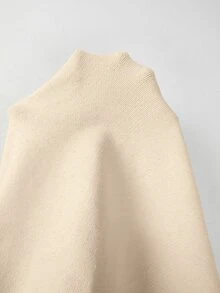 SHEIN بونشو محبوك جديد للربيع والصيف بتصميم ساحلي بسيط غير متماثل للنساء، بياقة قارب وحافة مثلثية، مناسب للمنتجعات والتنسيق الطبقي - لون مشمشي - مشاهدة 7