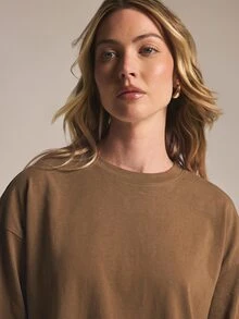 KSTM Oversized Drop Shoulder Crew Neck T-Shirt With Elbow Length Boxy Sleeves In Solid Longline Fit Perfect For Casual Everyday Wear - Brown - View 6