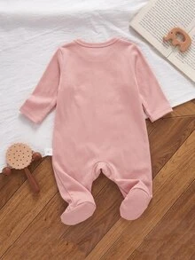 SHEIN 5件組隨機1件新生女嬰連身衣套裝 白色深紫色粉色黑色 秋冬款 柔軟舒適薄款 精緻可愛花卉滿版印花 休閒簡約 拉鍊長袖連腳連身衣家居服 - 彩色 - 查看 8