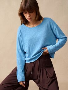 VARSIVA Women Solid Color Hollow Out Long Sleeve Cropped Sports Activewear Top T-Shirt - Blue - View 5