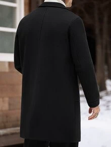 Manfinity CasualCool Men's Mature Casual Solid Color Wool Long Coat, The Perfect Choice For Holiday Gifts - Black - View 2