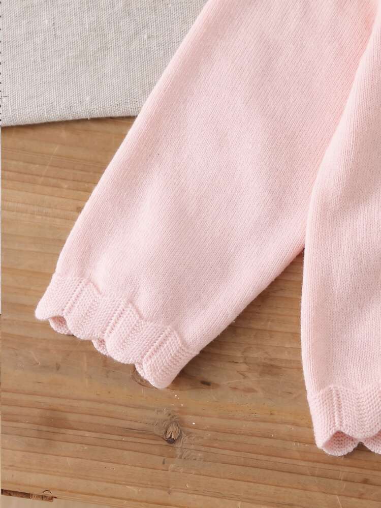 Girls' Cute Peter Pan Collar Knit Cardigan Sweater Long Sleeve Jacket - Baby Pink - View 5