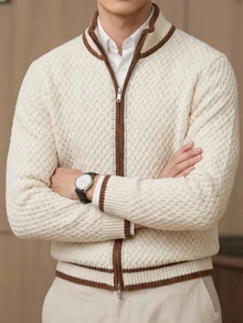 Manfinity Homme Men's Colorblock Casual Versatile Daily Wear Cardigan - Apricot - View 1