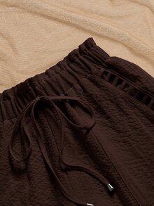 Selamara Women's Drawstring Bowknot Pocket Pleated Solid Color Shorts Beach Dark Brown Summer Casual Boho - Coffee Brown - View 3