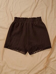 Selamara Women's Drawstring Bowknot Pocket Pleated Solid Color Shorts Beach Dark Brown Summer Casual Boho - Coffee Brown - View 6