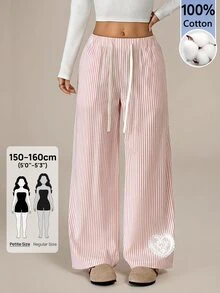 SHEIN PETITE Women's Drawstring Waist Striped Casual Daily Wear Long Pants - Multicolor - View 15