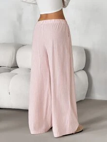 SHEIN PETITE Women's Drawstring Waist Striped Casual Daily Wear Long Pants - Multicolor - View 2