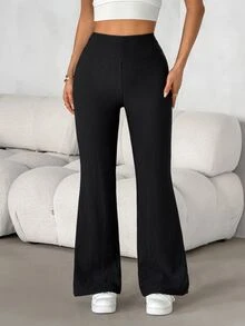 SHEIN PETITE Women's Casual Black Trousers With Pockets, - Black - View 3