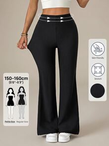SHEIN PETITE Women's Casual Black Trousers With Pockets, - Black - View 9
