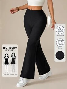 SHEIN PETITE Women's Casual Black Trousers With Pockets, - Black - View 8