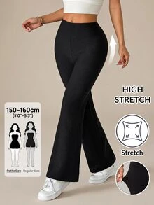SHEIN PETITE Women's Casual Black Trousers With Pockets, - Black - View 1