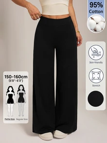 SHEIN PETITE Solid Straight Leg Pants - Black - View 11