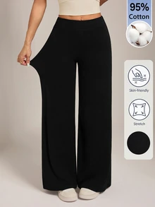 SHEIN PETITE Solid Straight Leg Pants - Black - View 10