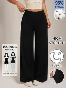 SHEIN PETITE Solid Straight Leg Pants - Black - View 12