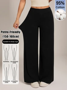 SHEIN PETITE Solid Straight Leg Pants - Black - View 9
