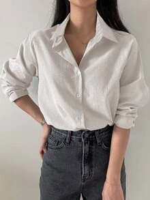 DAZY Women's Striped Single-Breasted Casual Loose Long Sleeve Shirt - Apricot - View 7