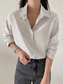 DAZY Women's Striped Single-Breasted Casual Loose Long Sleeve Shirt - Apricot - View 6
