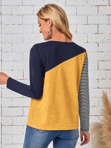 EMERY ROSE Camiseta con estampado de rayas de color combinado - Amarillo - Ver 2