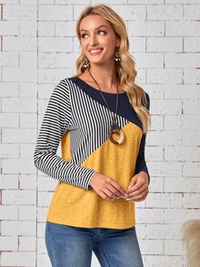 EMERY ROSE Camiseta con estampado de rayas de color combinado - Amarillo - Ver 3