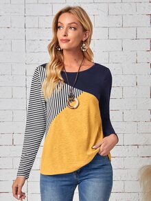 EMERY ROSE Camiseta con estampado de rayas de color combinado - Amarillo - Ver 6