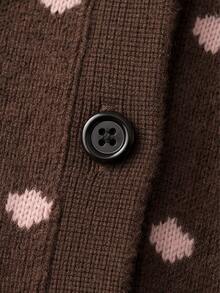 SHEIN Girls' Cute Peter Pan Collar Knitted Cardigan Sweater Long Sleeve Jacket - Brown - View 7