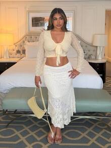 Maria Perezxox Women's Asymmetrical Hem Jacquard Patchwork Design Skirt, Suitable For Spring/Summer Vacation - White - View 1