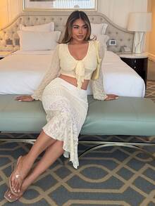 Maria Perezxox Women's Asymmetrical Hem Jacquard Patchwork Design Skirt, Suitable For Spring/Summer Vacation - White - View 5