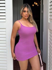 Maria Perezxox 夏季女士可爱轻薄半透明度假针织沙滩裙 - 紫色 - 查看 3