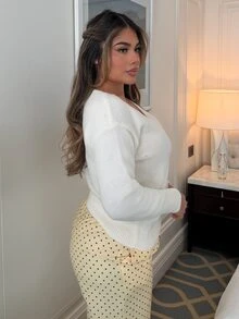 Maria Perezxox 女士休闲纯色V领针织毛衣 - 白色 - 查看 4