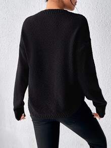 EMERY ROSE Casual Versatile Solid Color Pullover Sweater Knit Pullover Fall Winter - Black - View 2