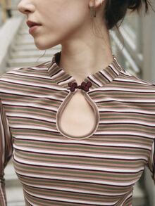 Nöista Striped Knit Top With Keyhole Neckline. Fall Winter, Office, Back To School, Everyday. - Pink - View 8