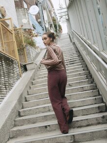 Nöista Striped Knit Top With Keyhole Neckline. Fall Winter, Office, Back To School, Everyday. - Pink - View 7