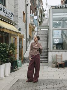 Nöista Striped Knit Top With Keyhole Neckline. Fall Winter, Office, Back To School, Everyday. - Pink - View 6