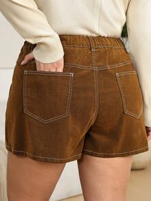 EMERY ROSE EMERY ROSE Rok Denim Kasual Serbaguna Kancing Tunggal untuk Wanita Ukuran Plus - Coklat - View 2