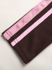SHEIN 青少年女孩對比粉色膠帶裝飾純色棕色套頭運動衫寬腿褲2件/套 - 棕色 - 查看 6
