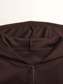 SHEIN 青少年女孩對比粉色膠帶裝飾純色棕色套頭運動衫寬腿褲2件/套 - 棕色 - 查看 4