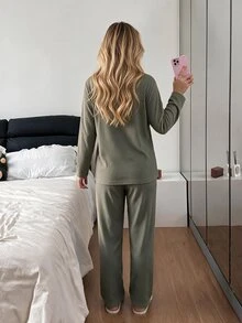 RAPORLU Uzun  Kol Pijama Takımı - Champagne - View 2