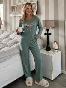 RAPORLU Uzun  Kol Pijama Takımı - Champagne - View 6