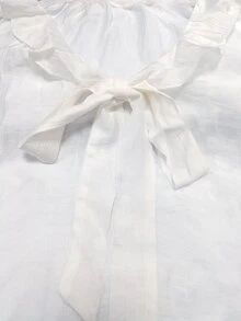 LUMIGAL 女款V領荷葉邊蝴蝶結寬鬆襯衫，白色夏季波希米亞風度假休閒上衣，適合郵輪、音樂節、海灘、婚禮 - 白色 - 查看 7