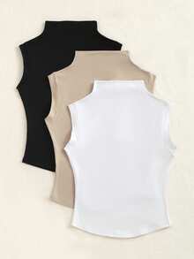 GlowEve Fitted Sleeveless Turtlenecks. Curvedhem Basics In Black, Beige, White. Great For Layering. - Multicolor - View 2
