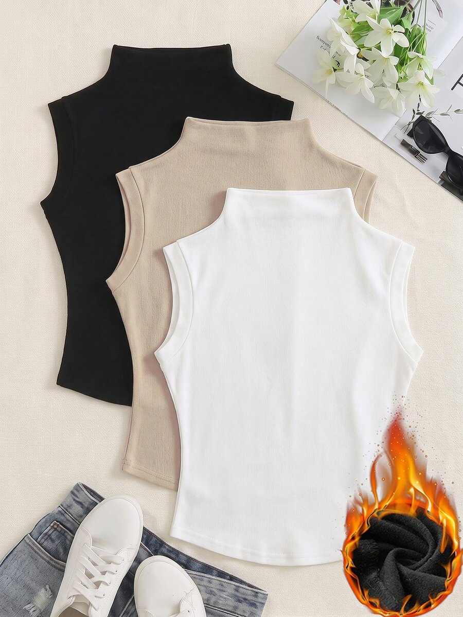 GlowEve Fitted Sleeveless Turtlenecks. Curvedhem Basics In Black, Beige, White. Great For Layering. - Multicolor - View 1