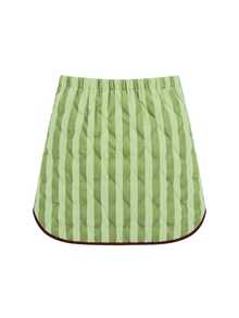 Nöista Womenswear Stripped Mini Skirt, In Combination Of Green Strippes And Contrast Hem In Burgundy,Perfect For Fall Winter,Going Out,Elevate The Outfits - Green - View 9