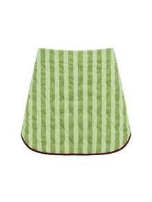 Nöista Womenswear Stripped Mini Skirt, In Combination Of Green Strippes And Contrast Hem In Burgundy,Perfect For Fall Winter,Going Out,Elevate The Outfits - Green - View 8