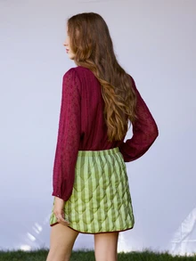 Nöista Womenswear Stripped Mini Skirt, In Combination Of Green Strippes And Contrast Hem In Burgundy,Perfect For Fall Winter,Going Out,Elevate The Outfits - Green - View 7