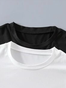 SHEIN Coolqubz Kaos Lengan Panjang Kasual Sederhana untuk Anak Laki-Laki, Cocok untuk Musim Gugur - Hitam dan Putih - View 4