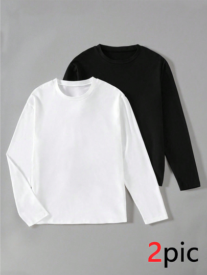 SHEIN Coolqubz Boys' Casual Simple Long Sleeve T-Shirt Autumn Fall