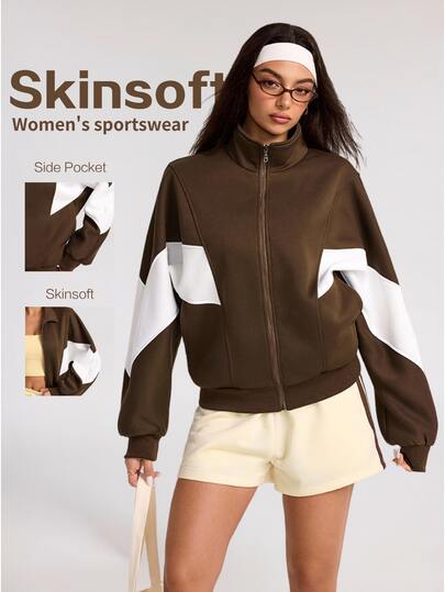 Dewbera Dewbera Women's Colorblock Long Sleeve Zip-Up Sports Sweatshirt