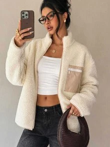 RiviMae Cream Zip-Up Sherpa Fleece Coat – Women's Cozy Winter Coat, Warm And Stylish Outerwear - Cream - View 3