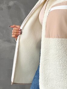 RiviMae Cream Zip-Up Sherpa Fleece Coat – Women's Cozy Winter Coat, Warm And Stylish Outerwear - Cream - View 10